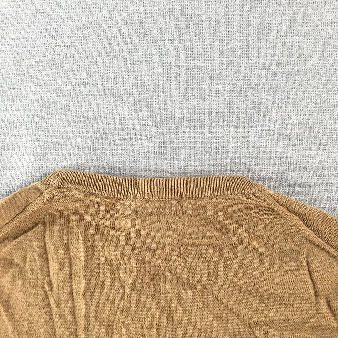 Uniqlo 100% Wool Knit Sweater Adult Size M Brown Crew Neck Pullover Jumper