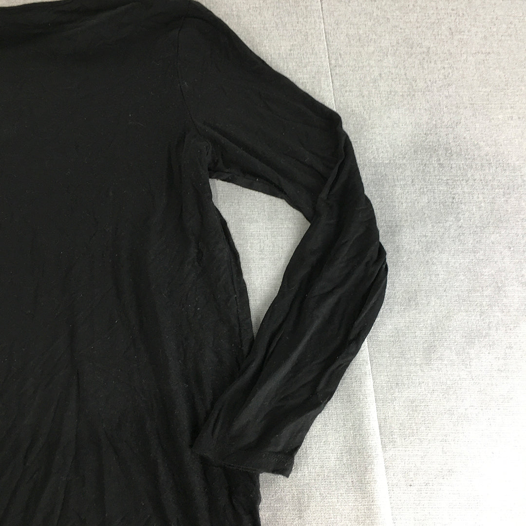 Tahari Womens Shirt Size M Black Long Sleeve Knit Pullover Top