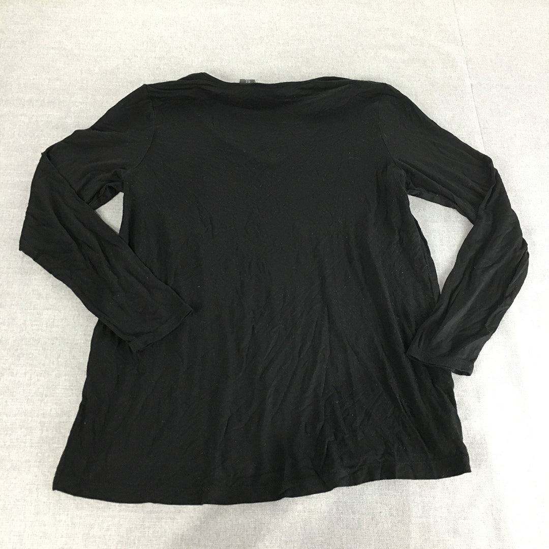 Tahari Womens Shirt Size M Black Long Sleeve Knit Pullover Top