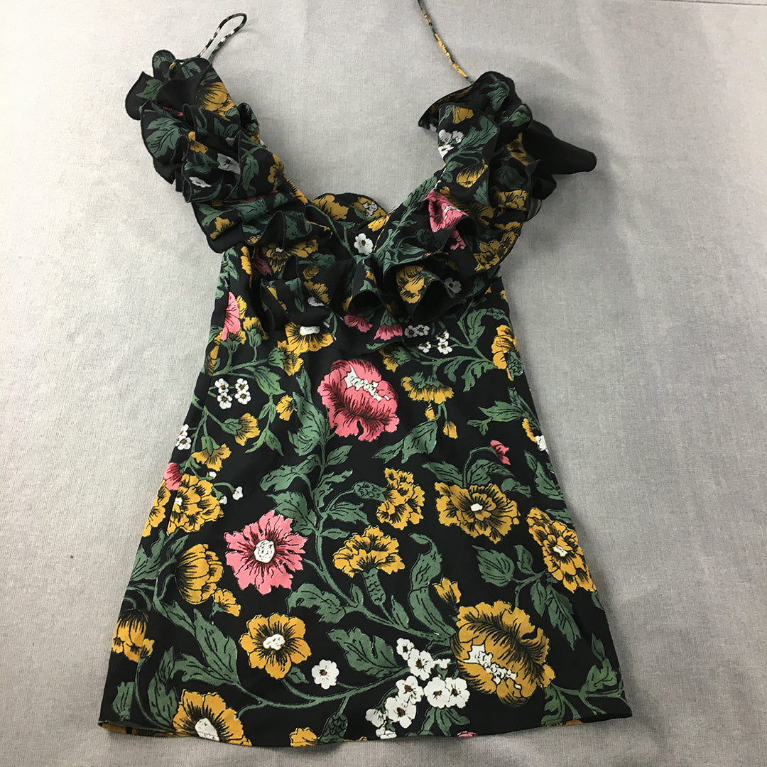 Cameo Collective Womens Mini Dress Size XS Black Yellow Green Floral V-Neck