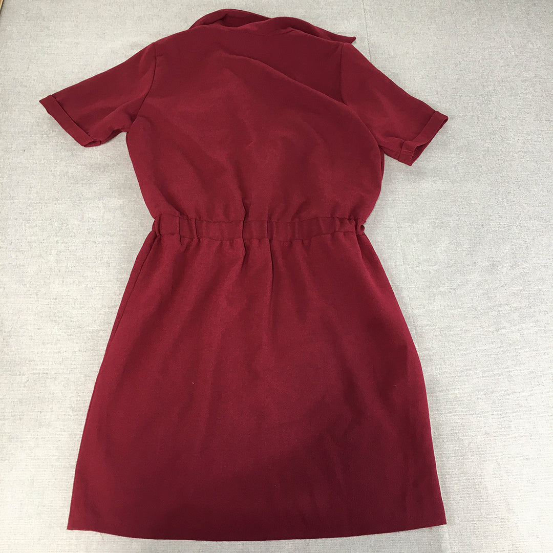 NEW Boohoo Womens Mini Dress Size 8 Red Drawstring Fit & Flare Short Sleeve