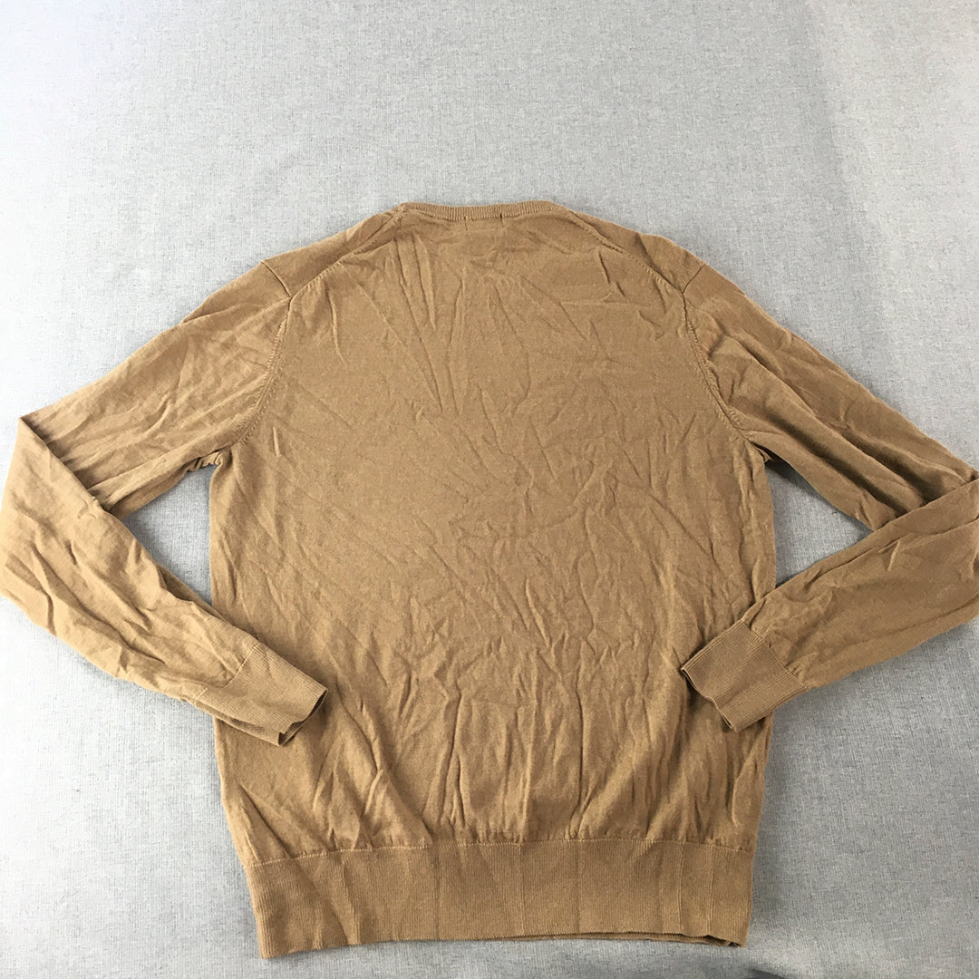 Uniqlo 100% Wool Knit Sweater Adult Size M Brown Crew Neck Pullover Jumper