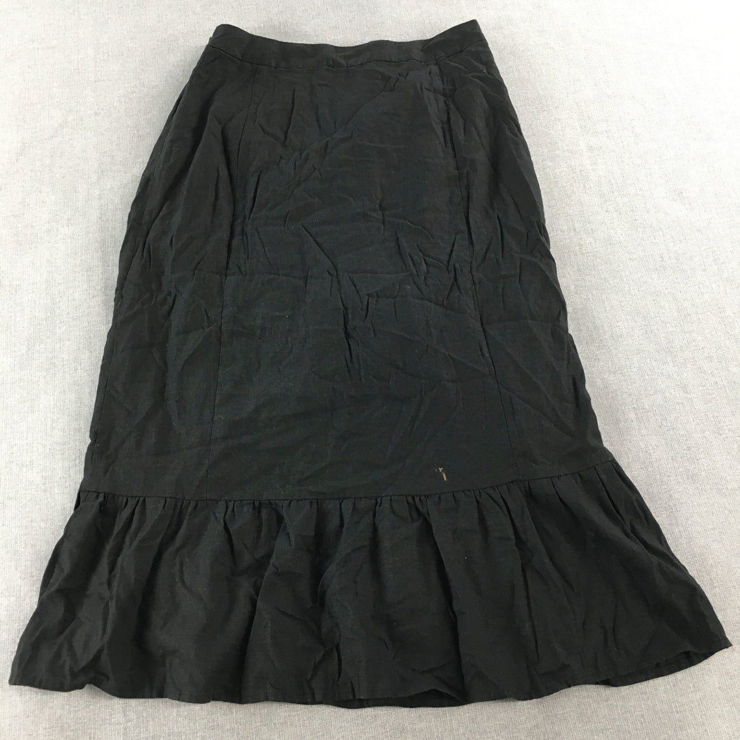 Tokito Womens Linen A-Line Skirt Size 12 Black Frilled Hem