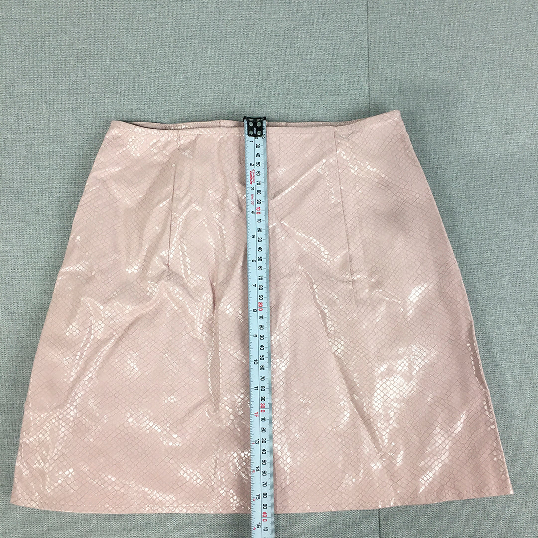 Princess Polly Womens Faux Leather Mini Skirt Size 6 Pink Button A-Line