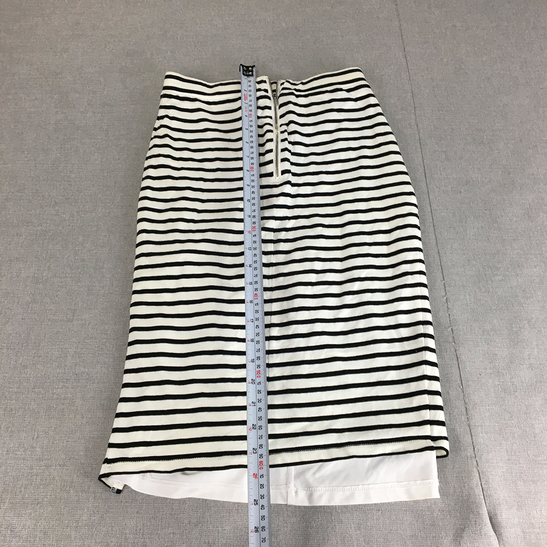 Bardot Womens Midi Skirt Size 8 White Striped Straight