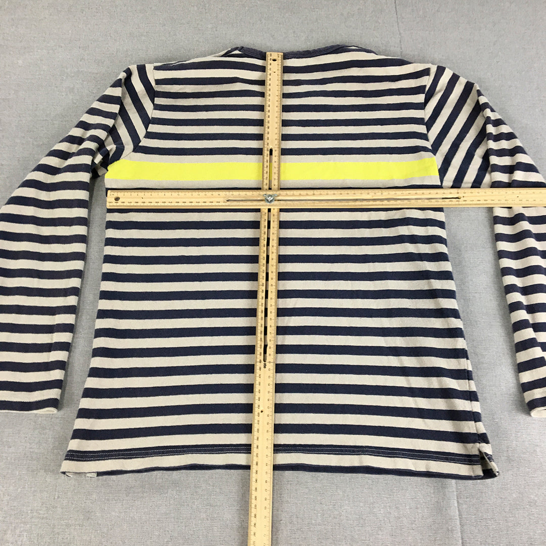 Uniqlo Womens Knit Top Size XL Blue Grey Yellow Striped Long Sleeve Pullover