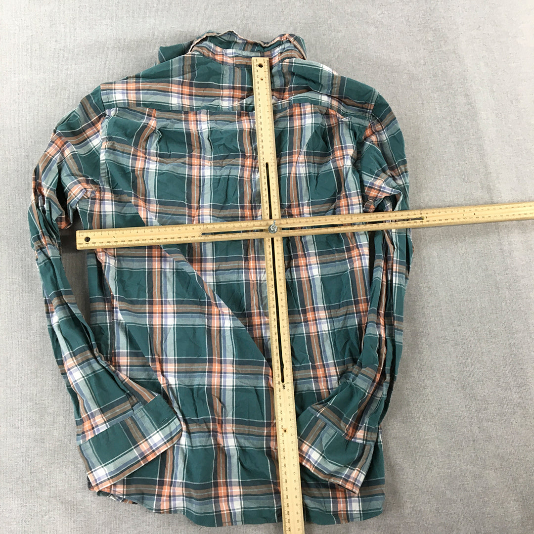 Sonoma Mens Shirt Size S Green Orange Checkered Button-Up Long Sleeve