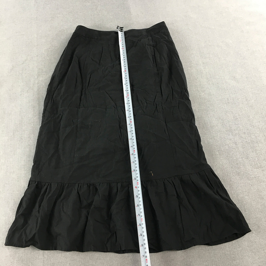 Tokito Womens Linen A-Line Skirt Size 12 Black Frilled Hem