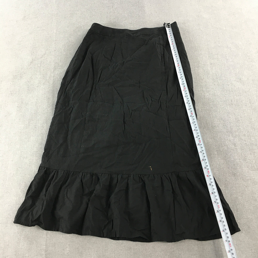 Tokito Womens Linen A-Line Skirt Size 12 Black Frilled Hem