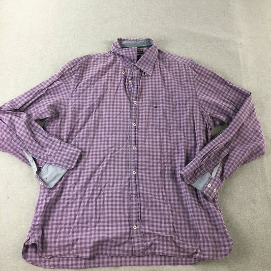 Tommy Hilfiger Mens Shirt Size XL Purple Checkered Long Sleeve Button-Up Logo