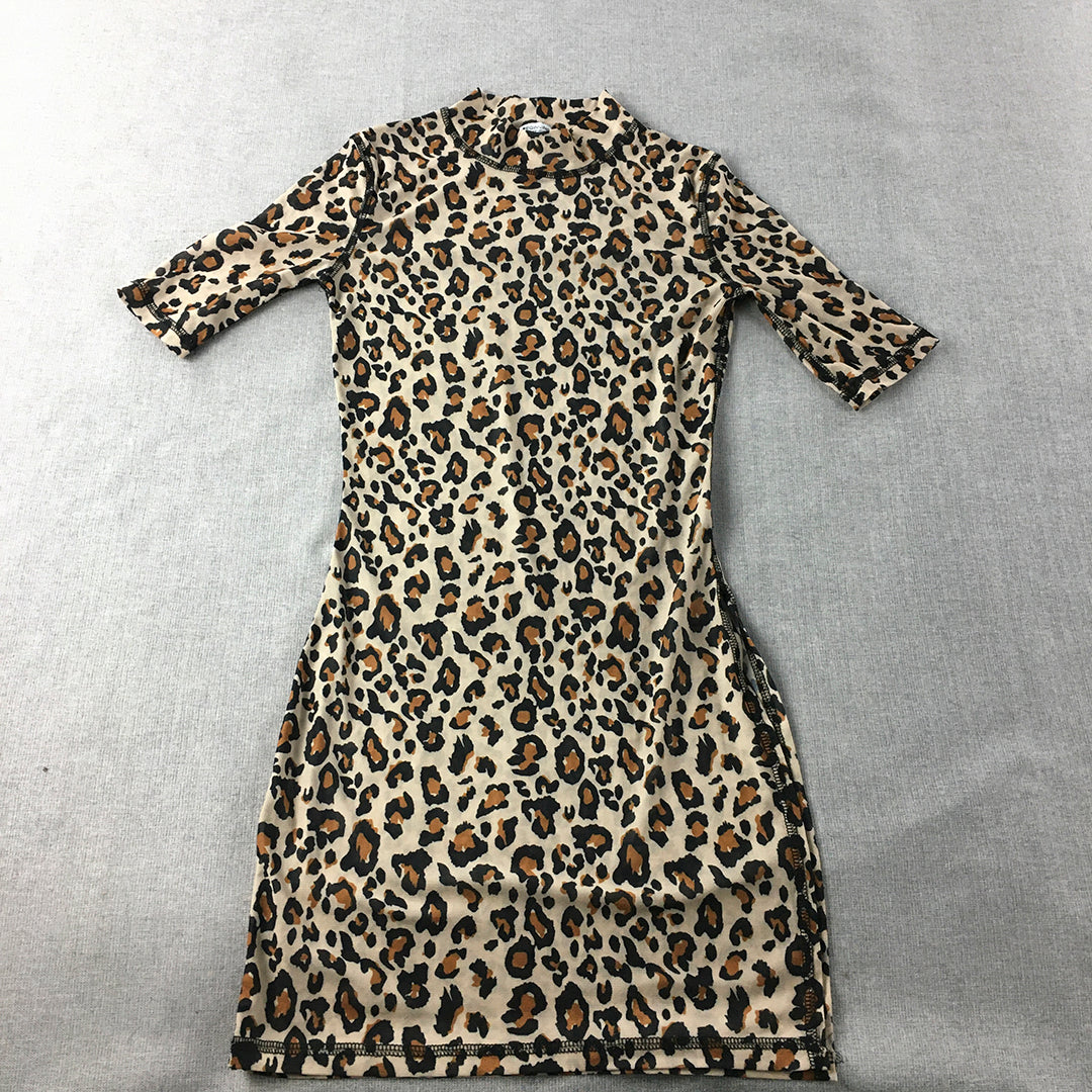 Beginning Boutique Womens Bodycon Dress Size 8 Brown Leopard Print Mesh Mini