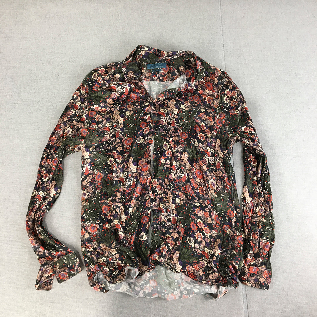 Zara Man Shirt Size XL Green Blue Red Floral Long Sleeve Button-Up Loud