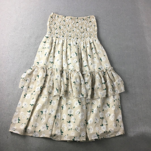 Atmos & Here Womens Tiered A-Line Skirt Size 8 Brown Floral Elastic Waist