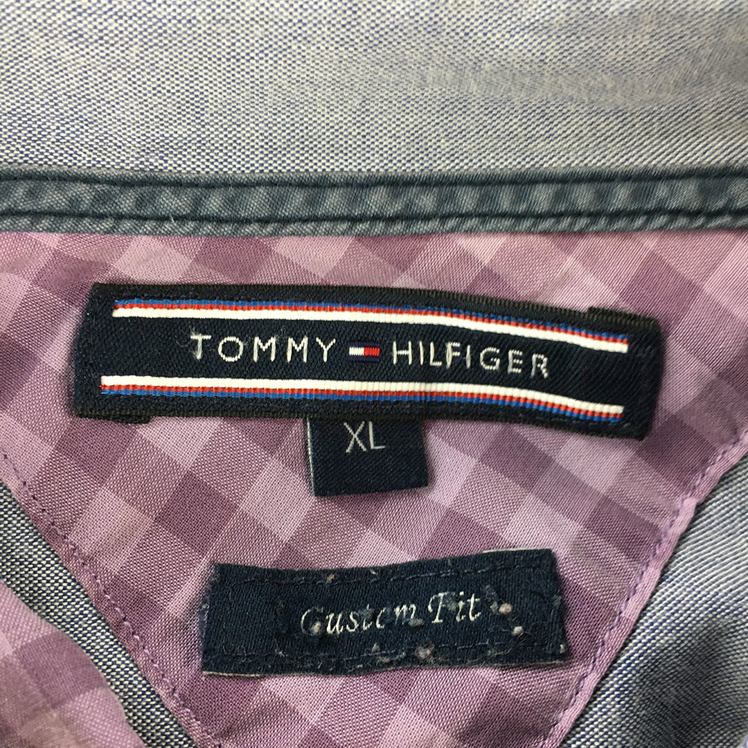 Tommy Hilfiger Mens Shirt Size XL Purple Checkered Long Sleeve Button-Up Logo