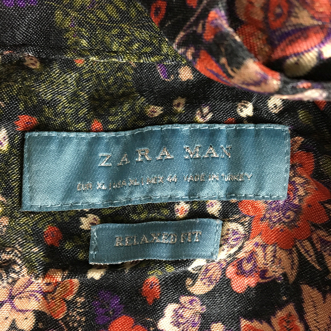 Zara Man Shirt Size XL Green Blue Red Floral Long Sleeve Button-Up Loud