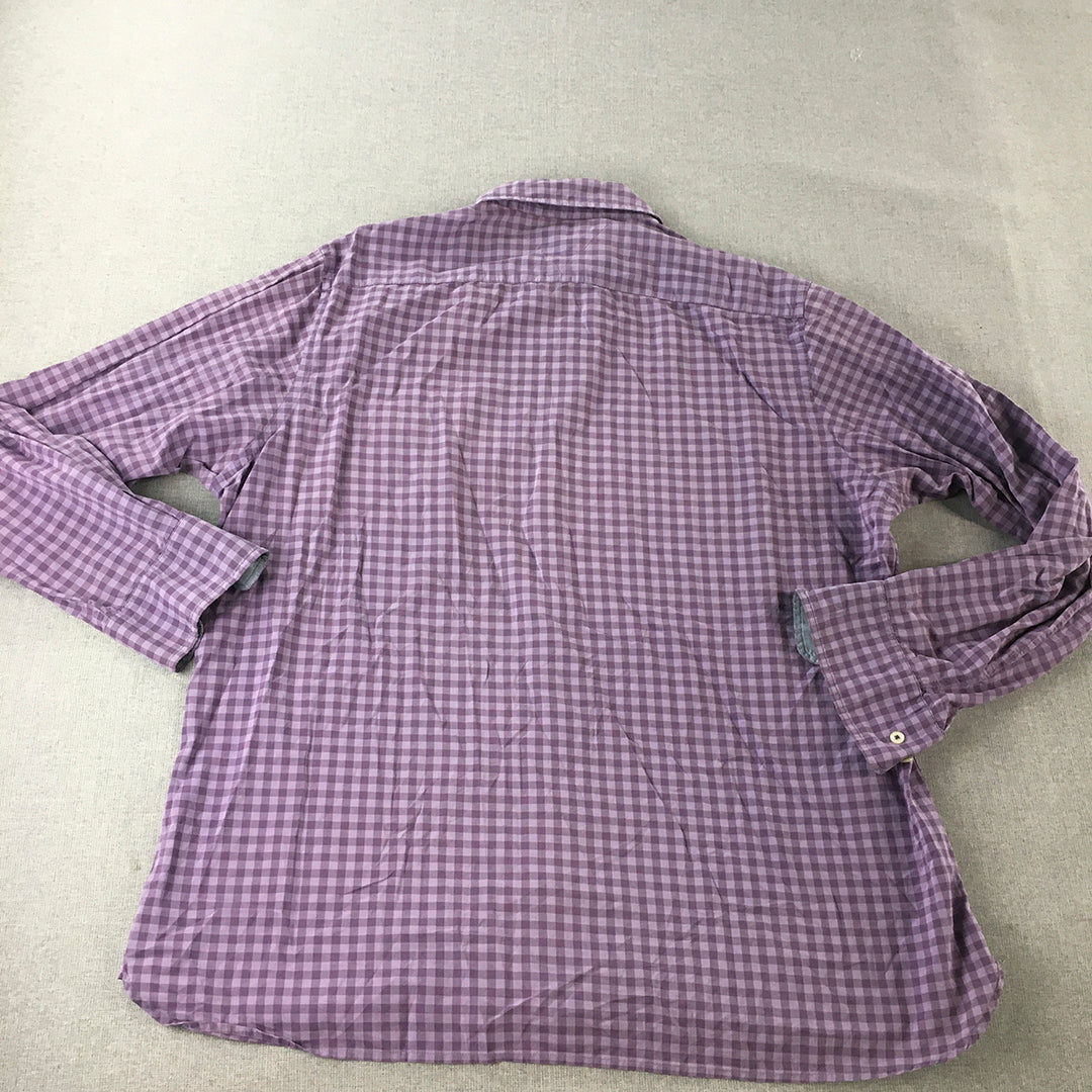 Tommy Hilfiger Mens Shirt Size XL Purple Checkered Long Sleeve Button-Up Logo