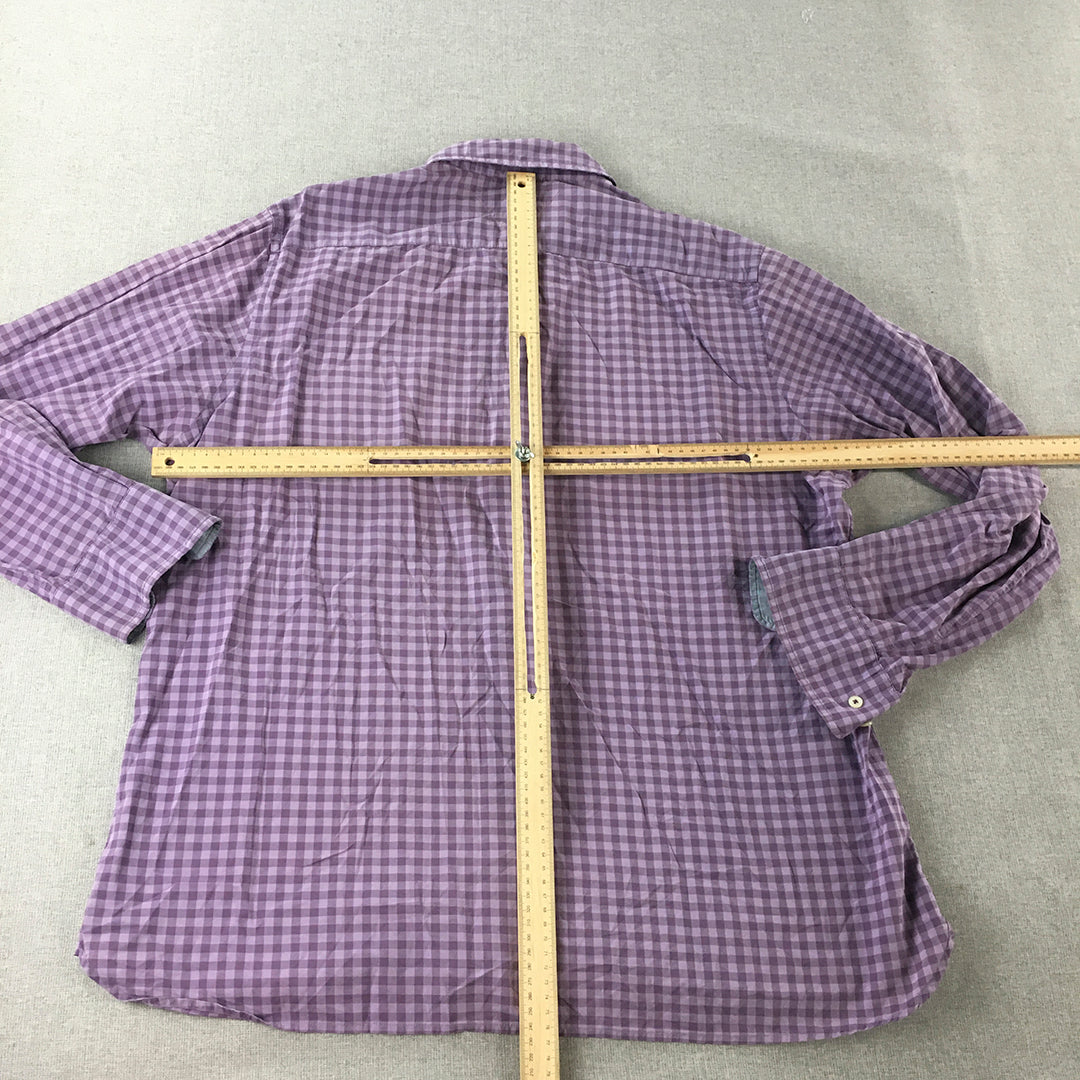 Tommy Hilfiger Mens Shirt Size XL Purple Checkered Long Sleeve Button-Up Logo