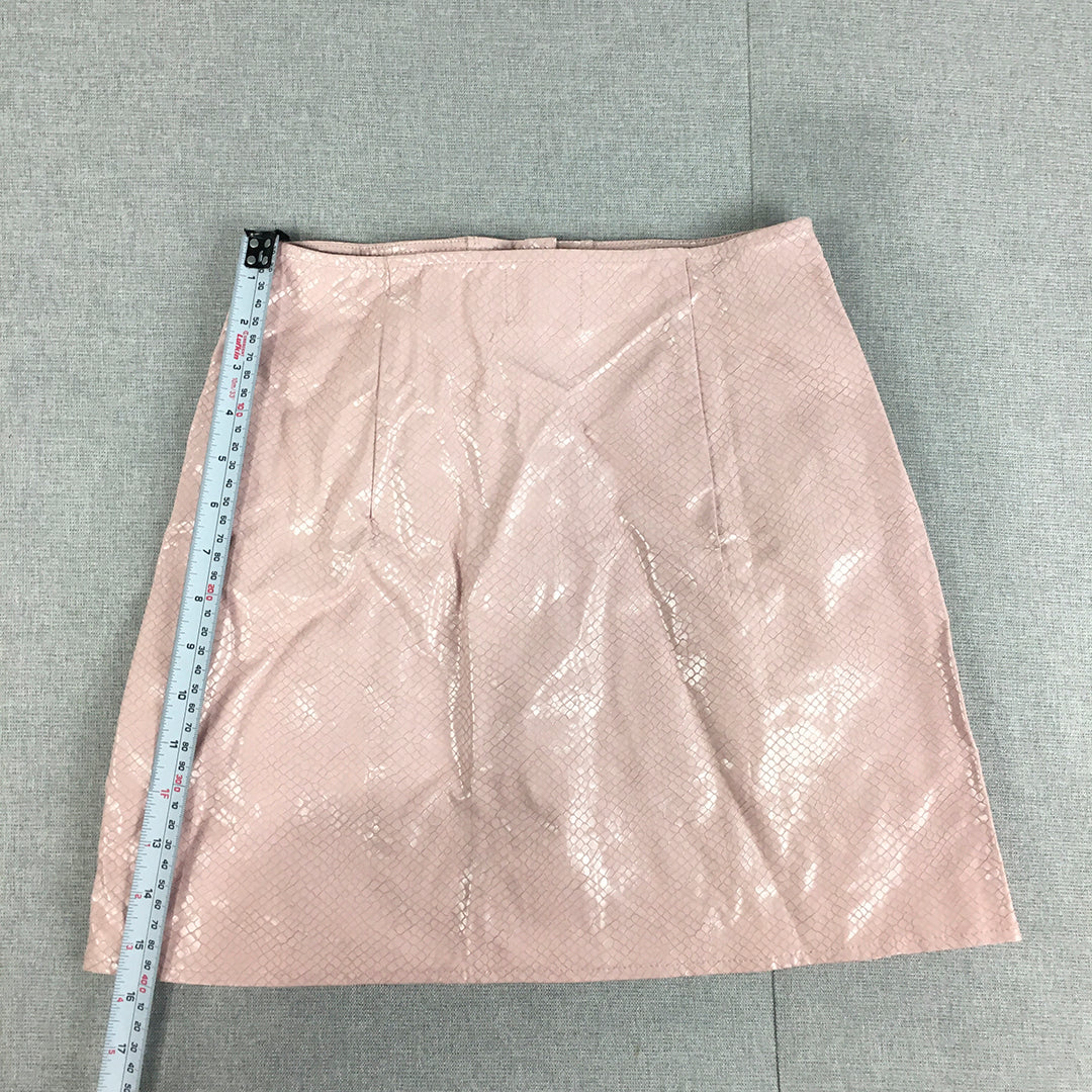 Princess Polly Womens Faux Leather Mini Skirt Size 6 Pink Button A-Line