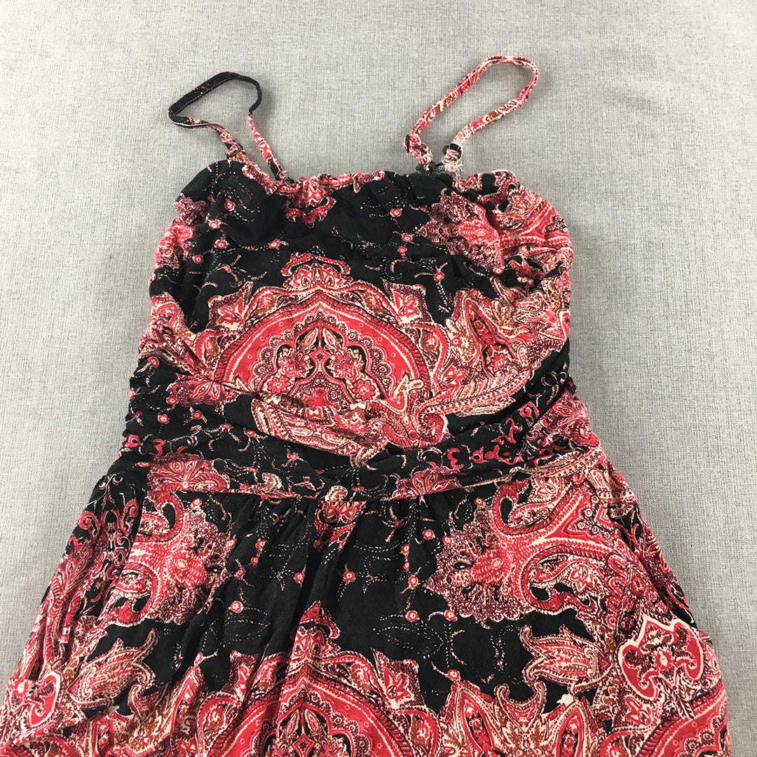 Urban Womens Maxi Dress Size 8 Pink Black A-Line Paisley Sleeveless