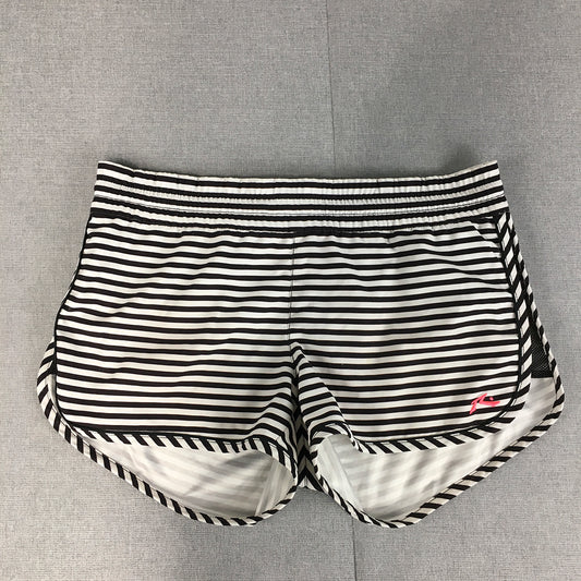 Rusty Womens Beach Shorts Size L Black white Striped Elastic Waist Surf Swim