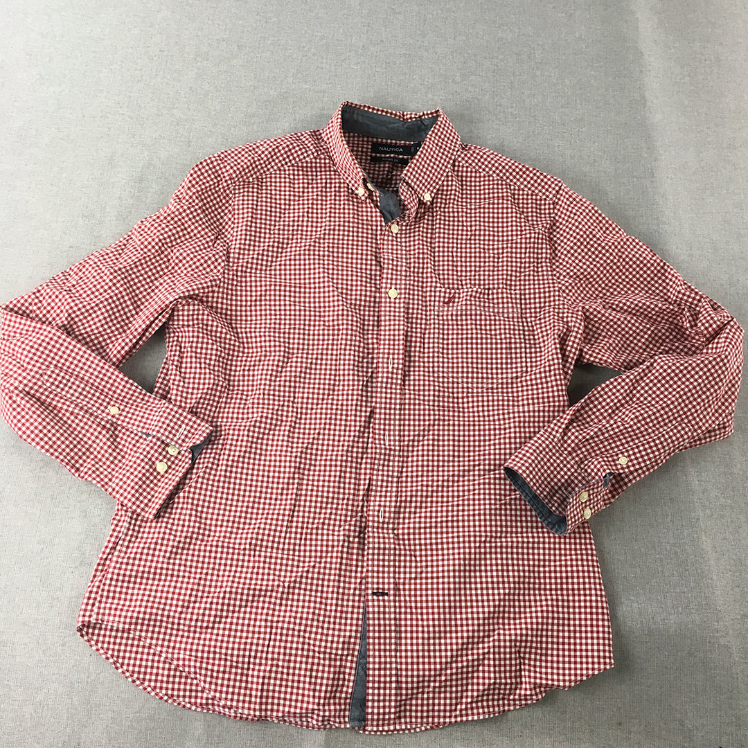 Nautica Mens Shirt Size M Red White Long Sleeve Button-Up Shirt