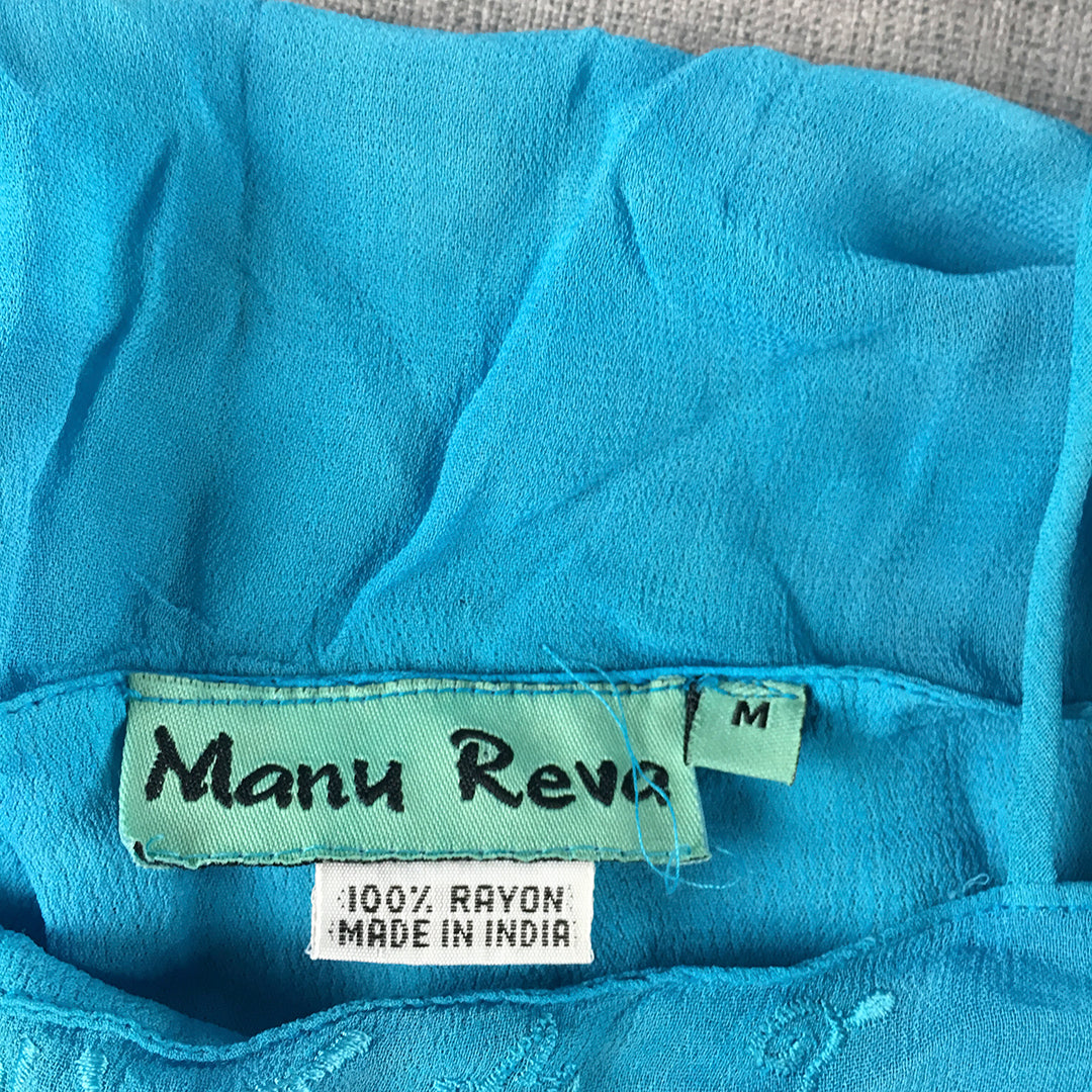 Manu Reva Womens Dress Size M Blue A-Line Layered Sleeveless Midi