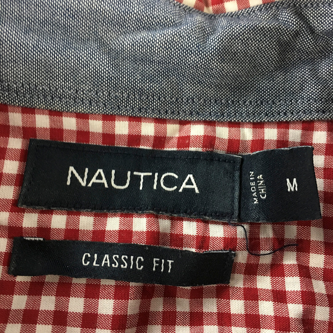 Nautica Mens Shirt Size M Red White Long Sleeve Button-Up Shirt