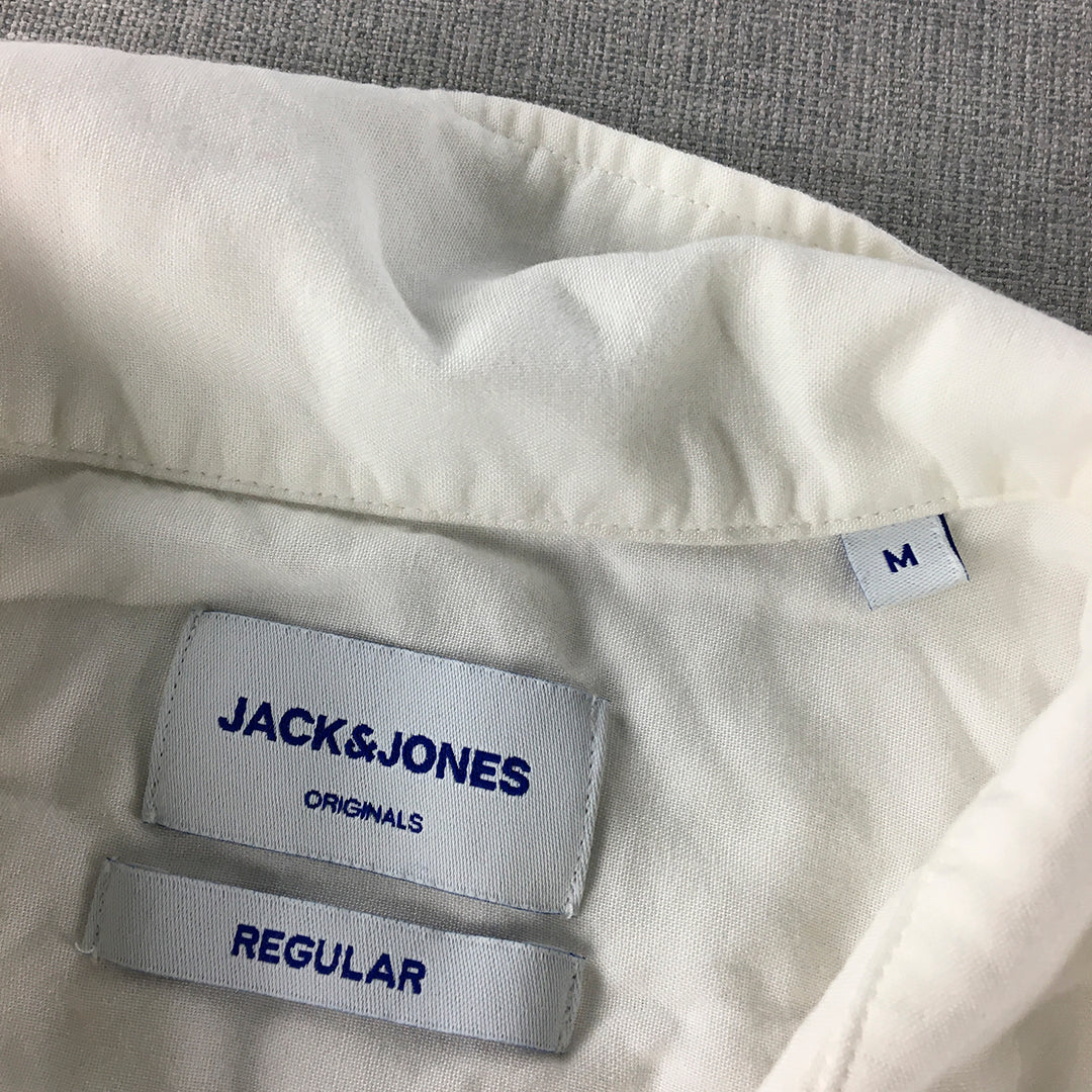 Jack & Jones Mens Shirt Size M White Short Sleeve Collared Button-Up