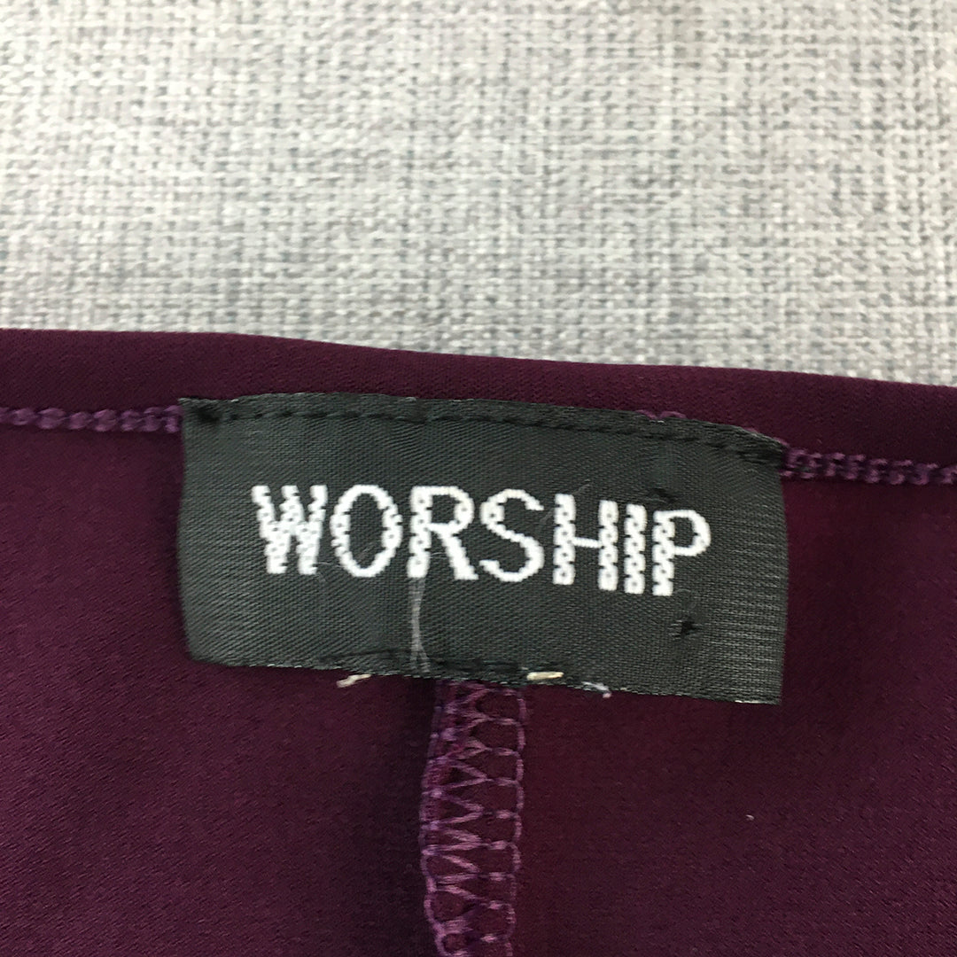 Worship Womens Dress Size 10 Purple V-Neck Midi Long Sleeve Stretch Fabric