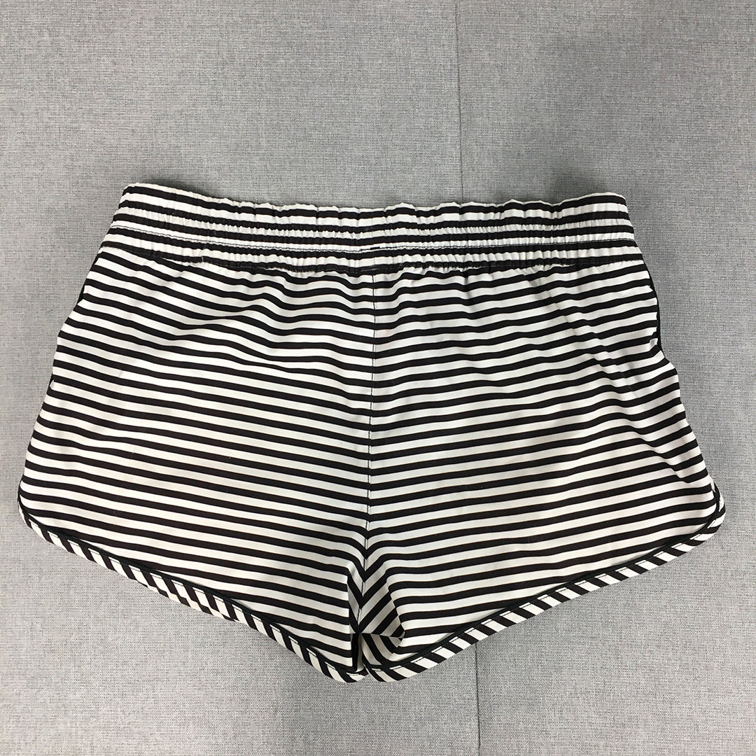 Rusty Womens Beach Shorts Size L Black white Striped Elastic Waist Surf Swim