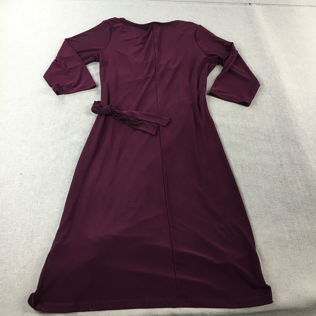 Worship Womens Dress Size 10 Purple V-Neck Midi Long Sleeve Stretch Fabric