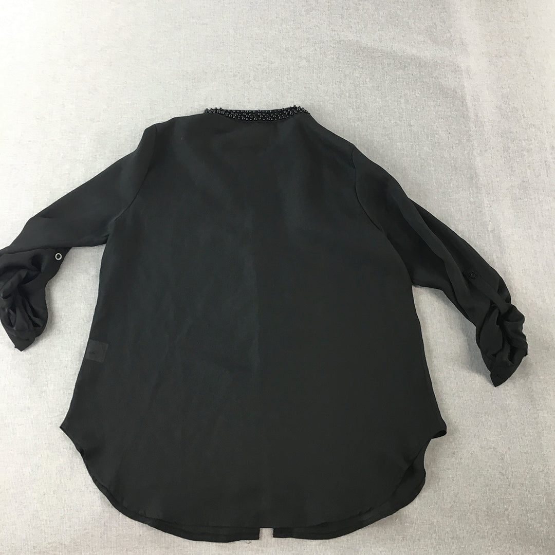 Iilkocoon Womens Top Size M Black Button-Up Long Sleeve Shirt