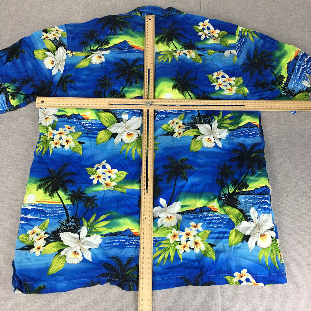 Favant Mens Hawaiian Shirt Size L Blue Aloha Floral Beach Button-Up Short Sleeve