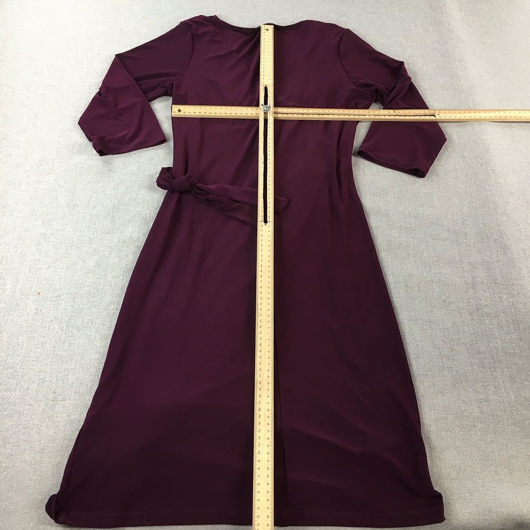 Worship Womens Dress Size 10 Purple V-Neck Midi Long Sleeve Stretch Fabric