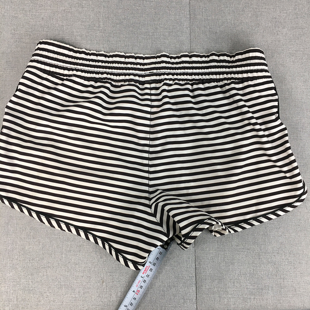 Rusty Womens Beach Shorts Size L Black white Striped Elastic Waist Surf Swim