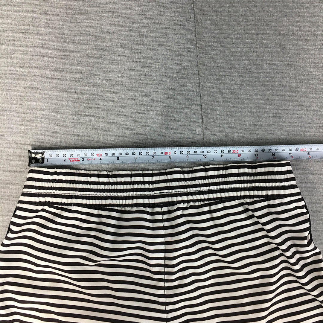 Rusty Womens Beach Shorts Size L Black white Striped Elastic Waist Surf Swim