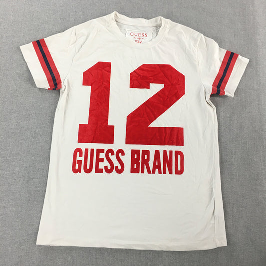 Guess Womens Football Jersey T-Shirt Size M White Red Big Logo NFL Style