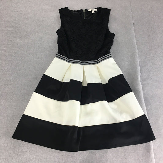 Speechless Womens Mini Dress Size M Black White Pleated Fit Flare Sleeveless