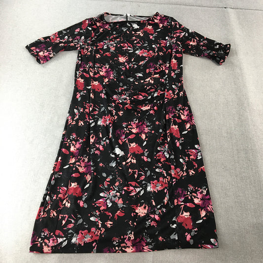 Khoko Womens Dress Size 16 Black Floral Midi Short Sleeve A-Line