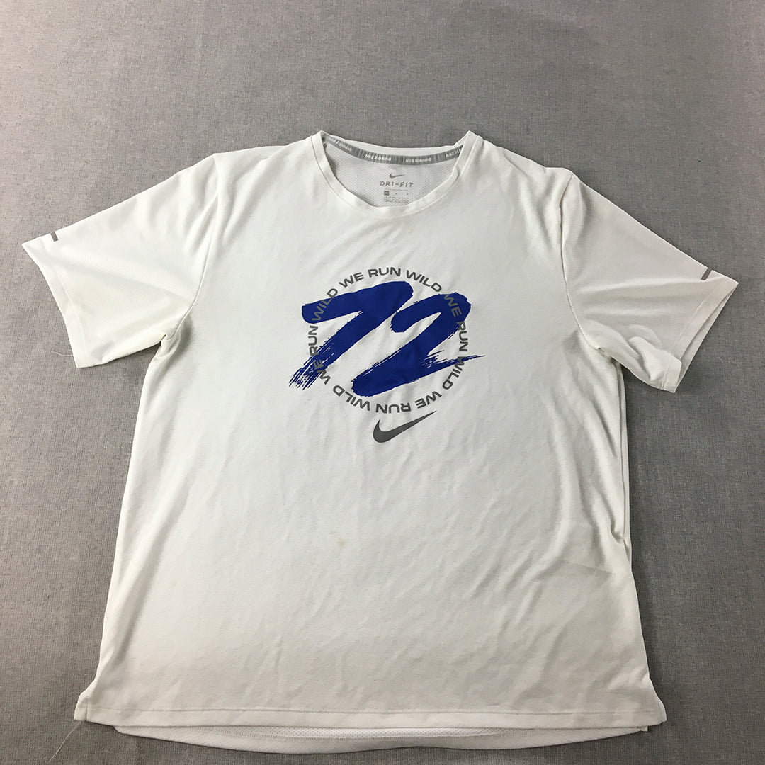 Nike Running Womens T-Shirt Size M White Logo Short Sleeve Top