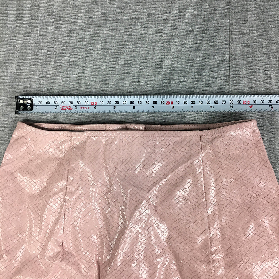 Princess Polly Womens Faux Leather Mini Skirt Size 6 Pink Button A-Line