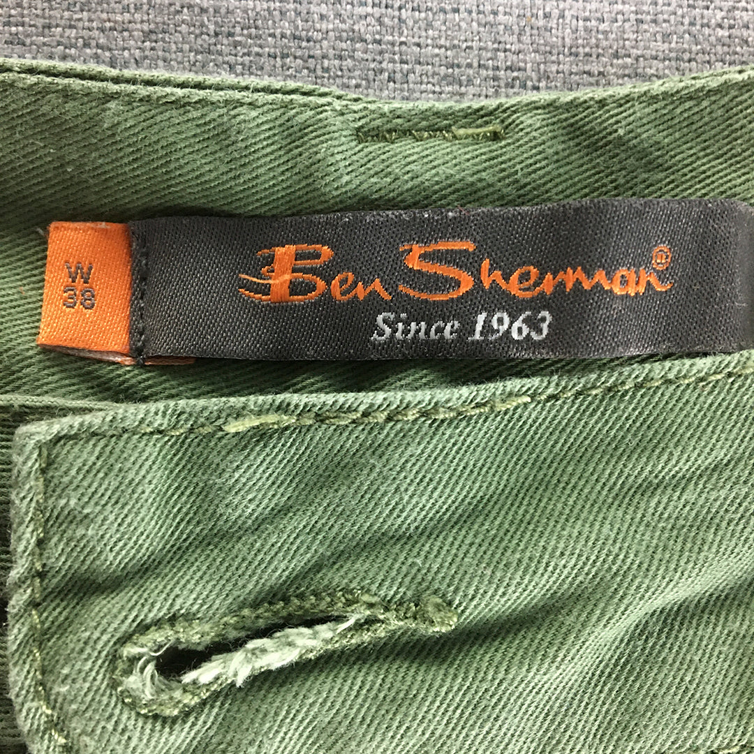 Ben Sherman Mens Chino Shorts Size 38 Green Pockets Casual Walking