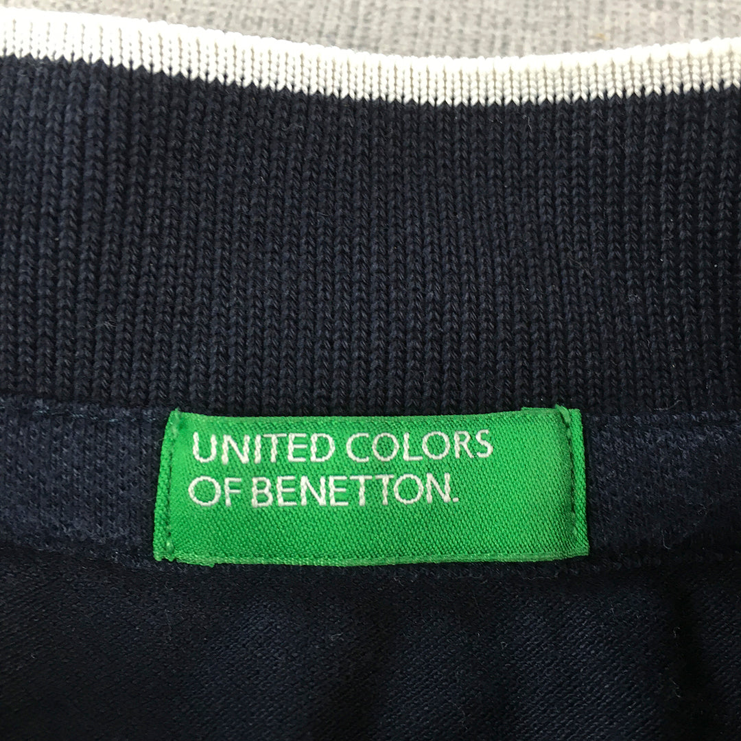 United Colors Of Benetton Mens Polo Shirt Size M Navy Blue Logo Collared Rugby