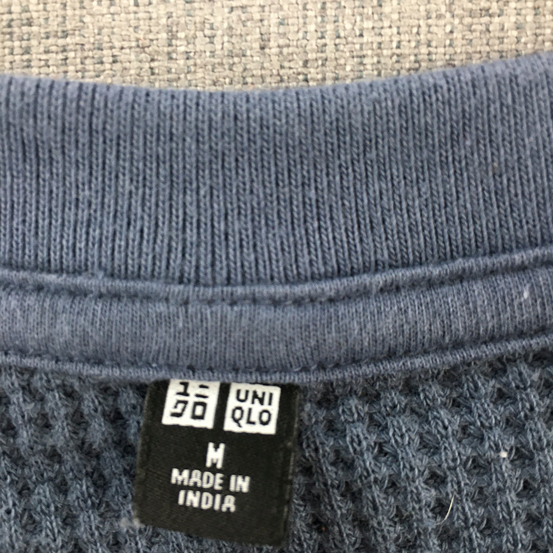 Uniqlo Mens Thermal Shirt Size M Blue Crew Neck Pullover Shirt