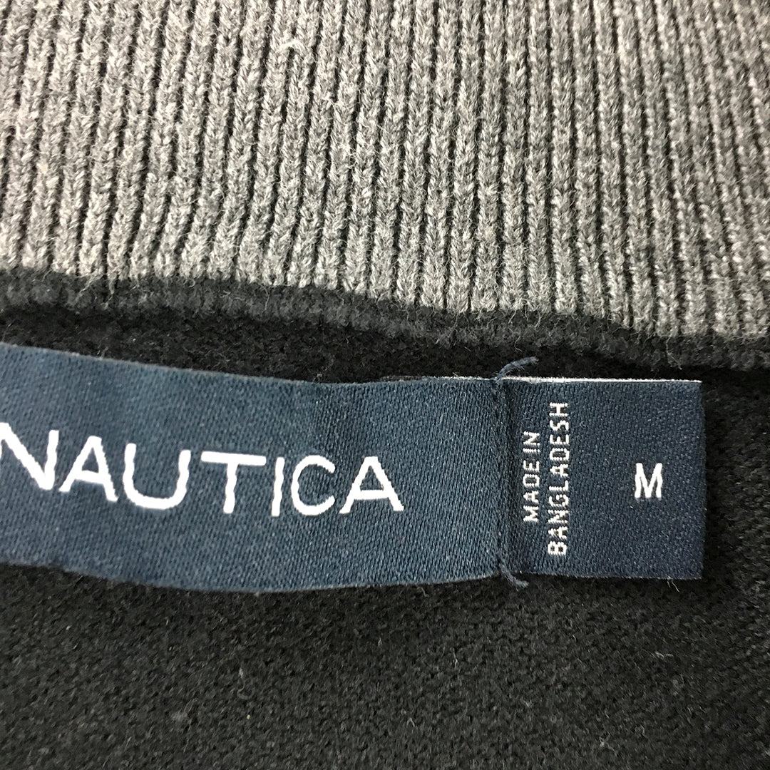 Nautica Mens Knit Sweater Size M Black 1/4 Zip Logo Pullover Jumper