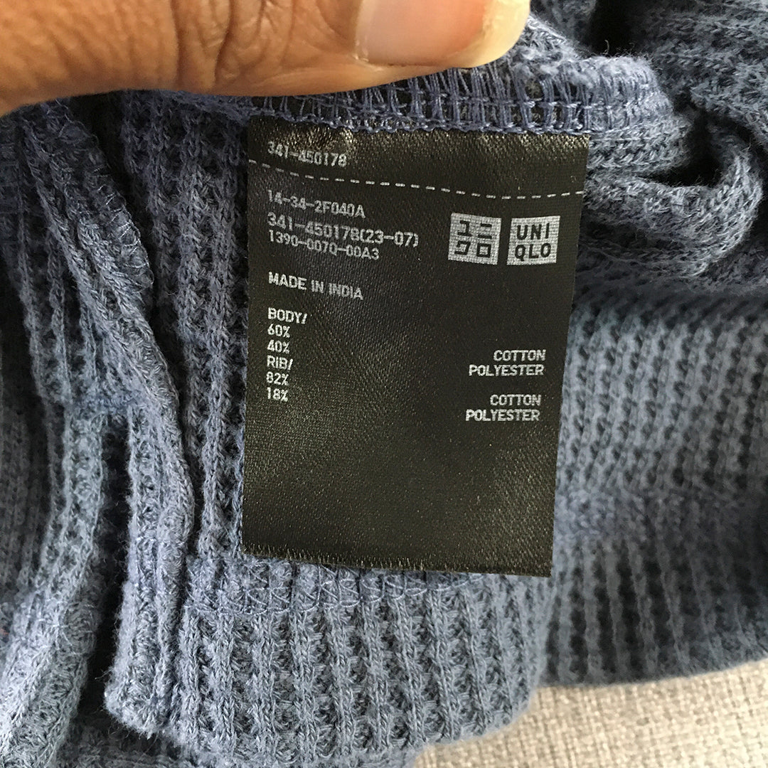 Uniqlo Mens Thermal Shirt Size M Blue Crew Neck Pullover Shirt