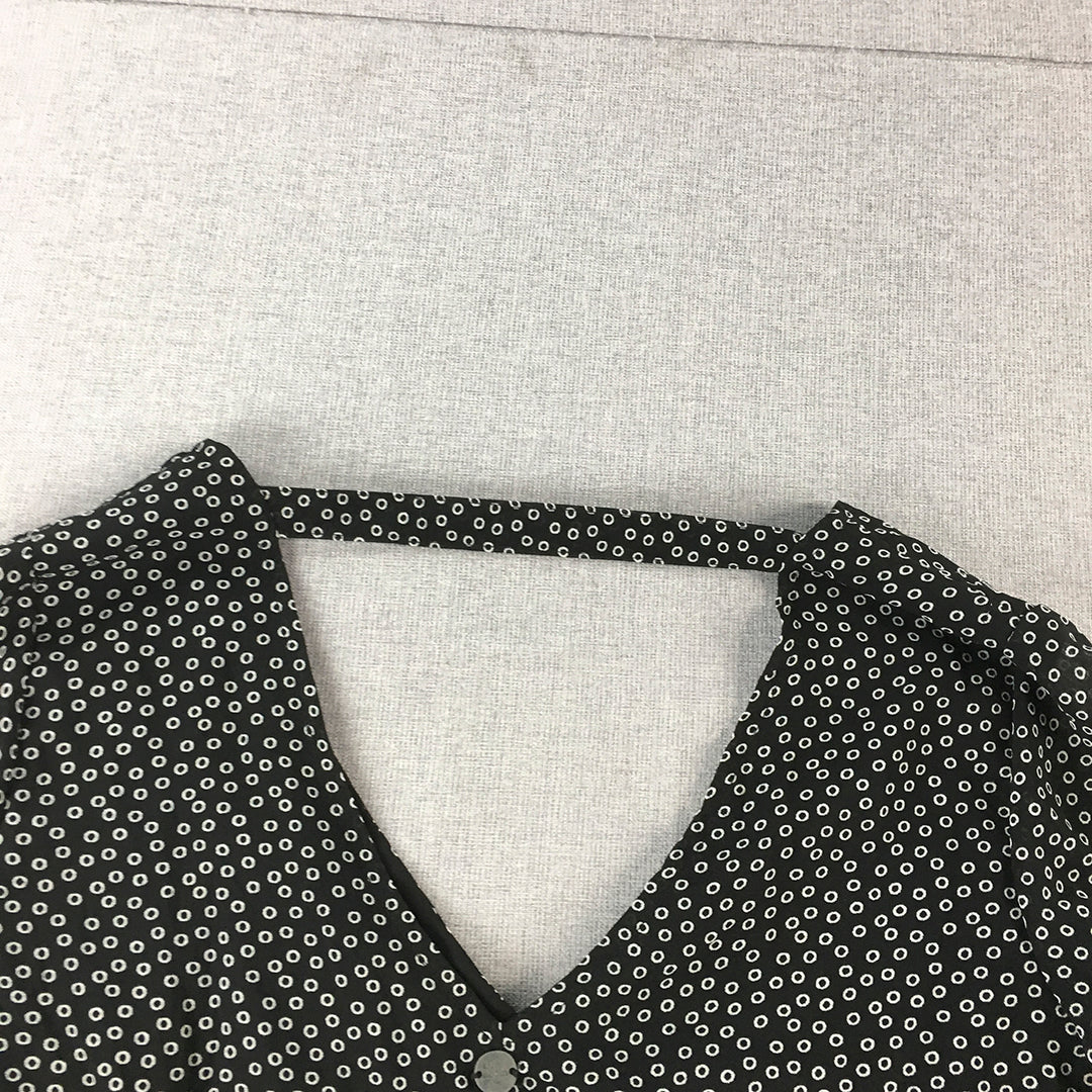 All About Eve Womens Mini Dress Size 10 Black Dot Fit & Flare Long Sleeve