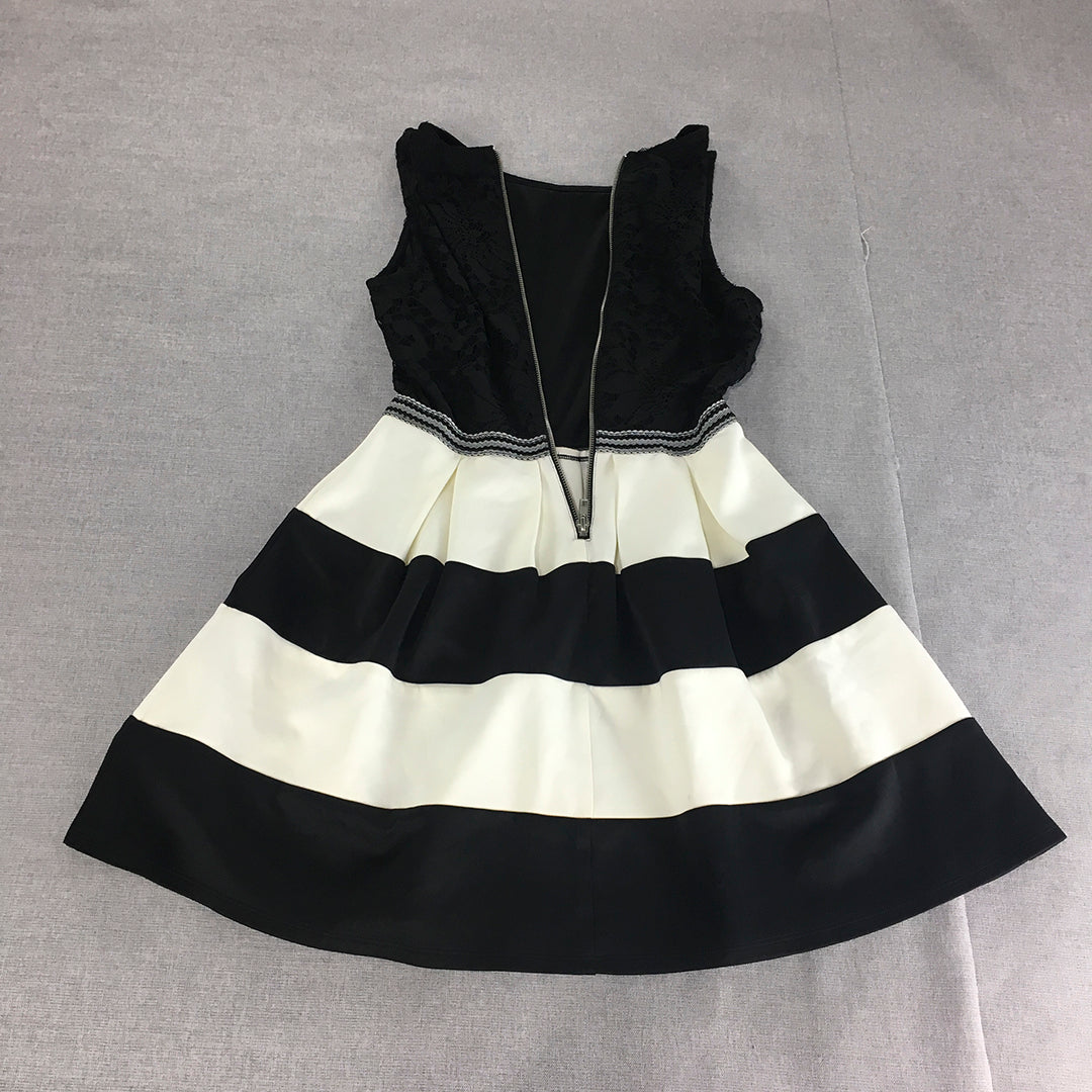 Speechless Womens Mini Dress Size M Black White Pleated Fit Flare Sleeveless