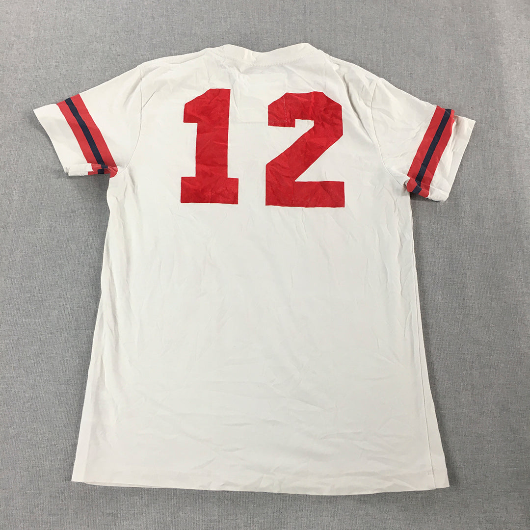 Guess Womens Football Jersey T-Shirt Size M White Red Big Logo NFL Style