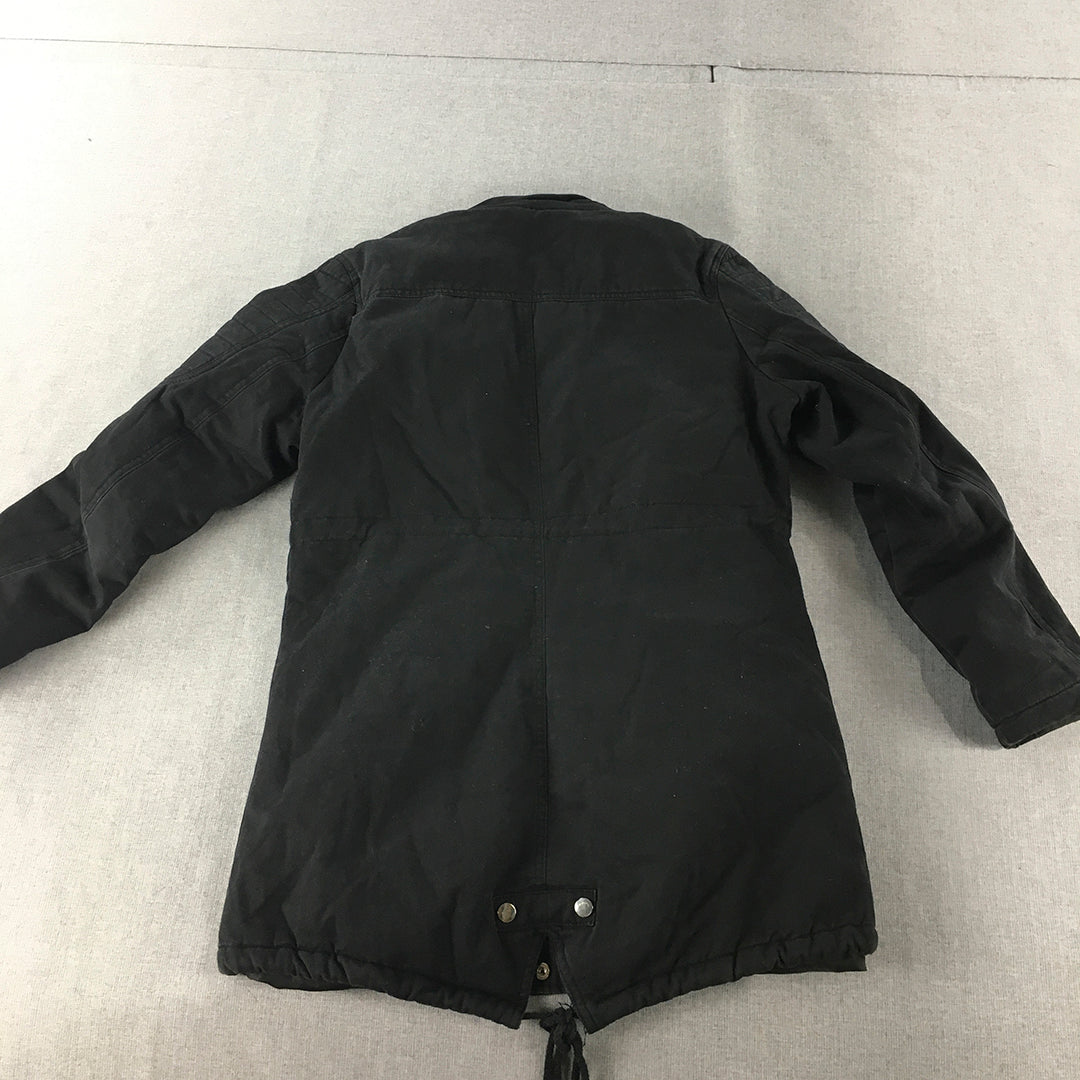 Used Womens Parka Size 12 Black Zip-Up Pockets Jacket Coat